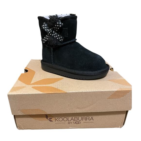 Koolaburra by Ugg Toddlers Black Suede Victoria White Mini Dots Faux Fur NEW S 6 - Picture 1 of 16